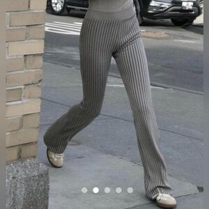 Zara FLARED RIBBED PANTS Gray Marl SMALL